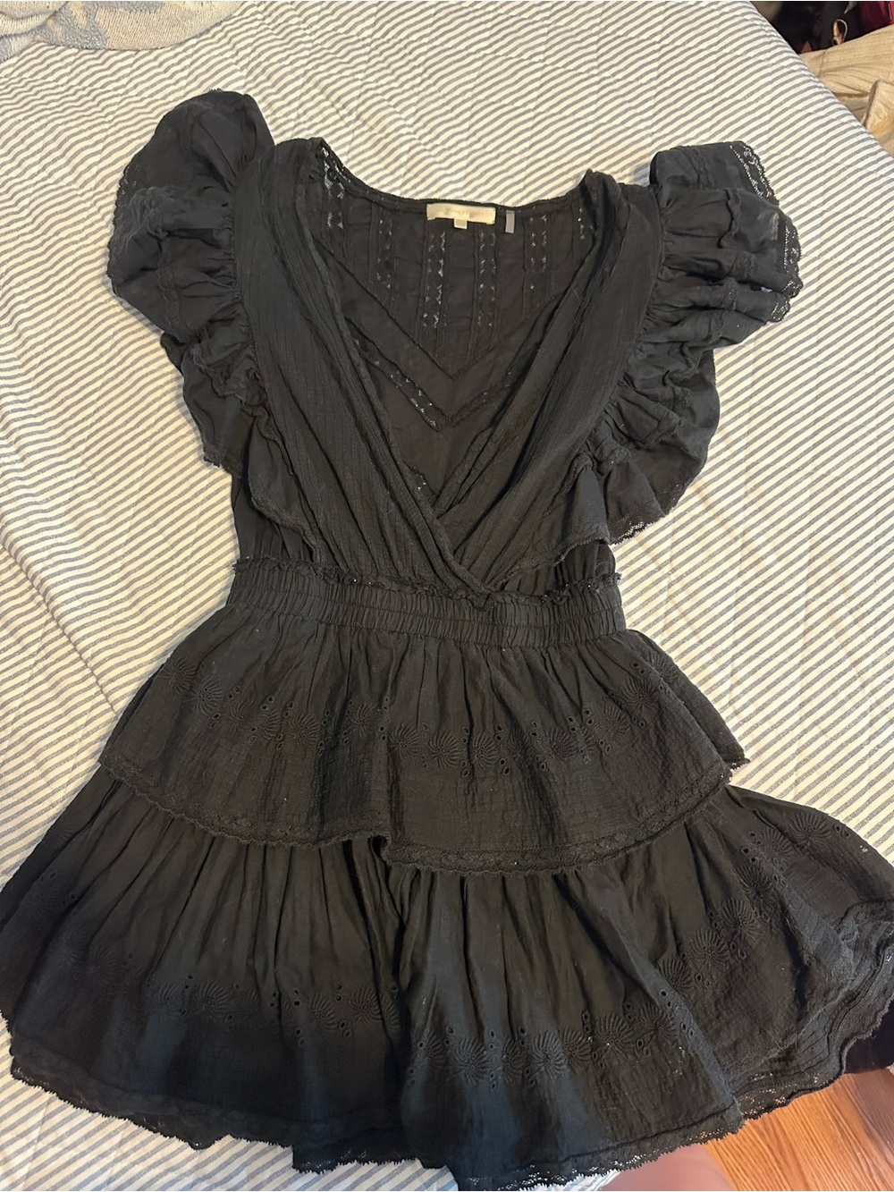 LoveShackFancy Black Ruffled Mini Dress